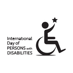 International Day of Persons with Disabilities Illustration,Disability Awareness Day Vector Design,Inclusive Wheelchair Symbol with Star,Disabled Person Reaching for Star Vector