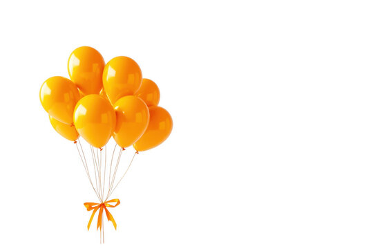 Bunch of orange balloons tied with a bow isolated on transparent background