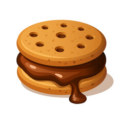 A vector illustration of a sandwich cookie filled with melting chocolate, perfect for World Chocolate Day and dessert-themed designs