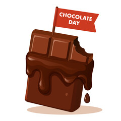 Indulge in rich, delicious chocolate! This vibrant vector illustration features a broken milk chocolate bar with gooey caramel drip and cocoa beans. Perfect for World Chocolate Day celebrations.