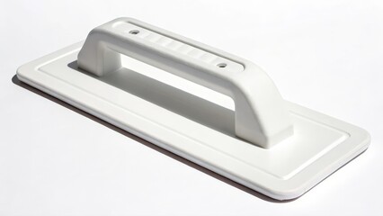 White trowel with a handle for smoothing surfaces in construction and home improvement.