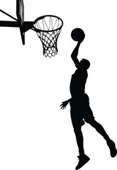 Basketball player jumping to shoot the ball in a game illustration