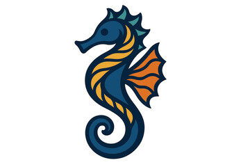 Vector illustration of a stylized Seahorse, depicted in silhouette, showcasing sea life, intended for a tattoo design on a white isolated background, in a flat iconic logo