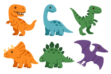 Vector cartoon set icons include a dinosaur, an isolated dino animal, and other illustrations on white backgrounds