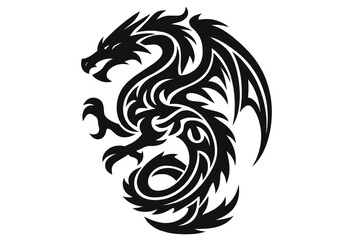 Fototapeta premium A vector illustration features a tribal dragon tattoo design in black and white graphics