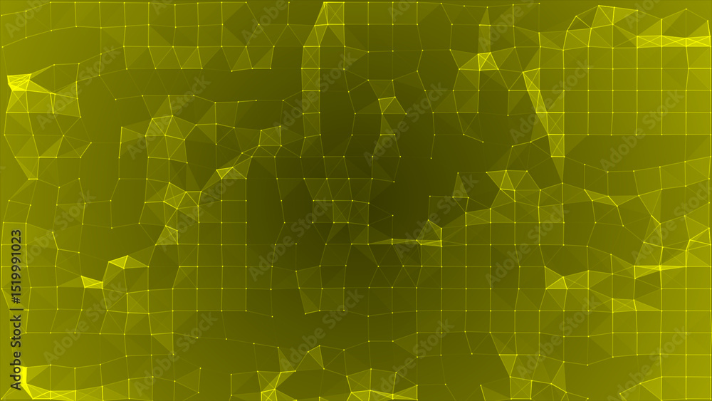 Poster yellow color mesh of connecting dots and lines futuristic technology background