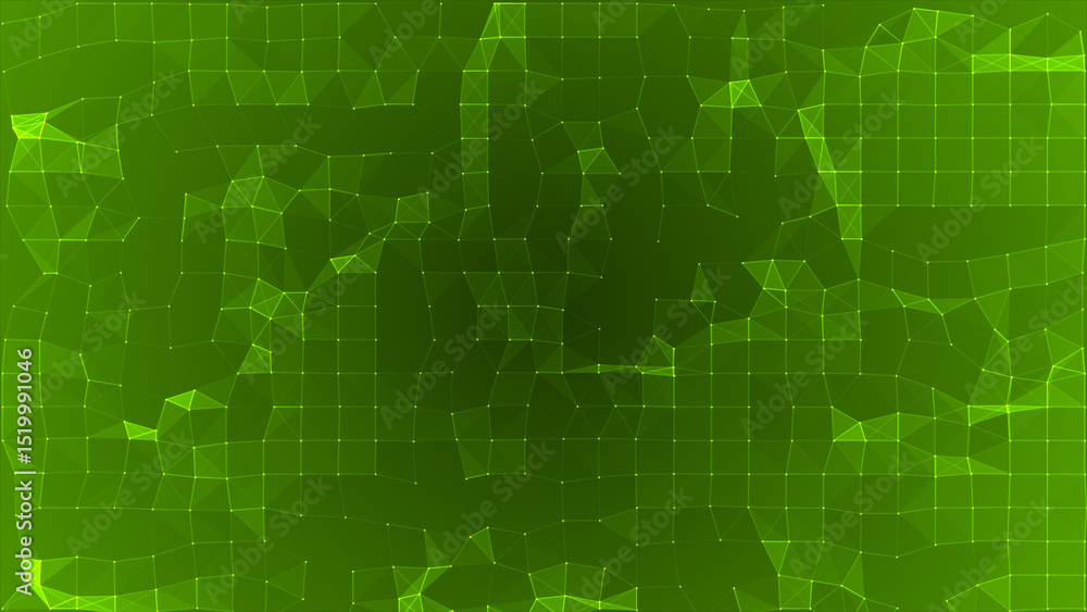 Poster lime green color mesh of connecting dots and lines futuristic technology background