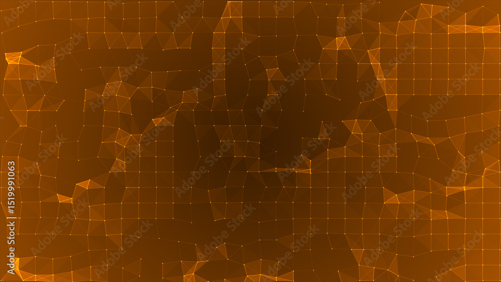 Poster orange color mesh of connecting dots and lines futuristic technology background
