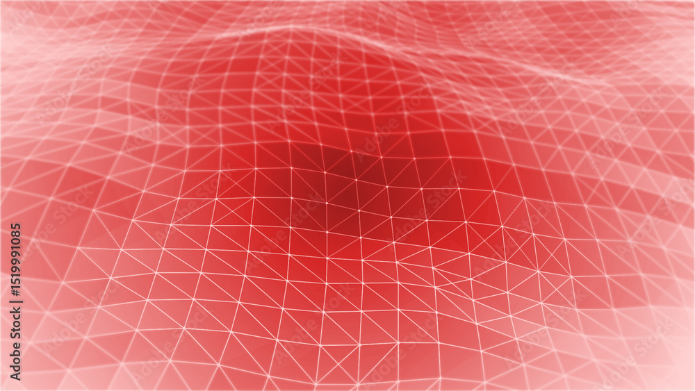 Poster red color mesh of connecting dots and lines futuristic technology background