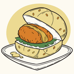 Crispy Vada Pav Clip Art with Hand Drawn Look