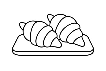 Two croissants on a board lineart illustration