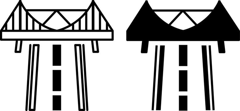 Structure Icons. Black and White Vector Illustration. Bridge Over Highway. Construction, Arrangement, Order. Concept Engineering