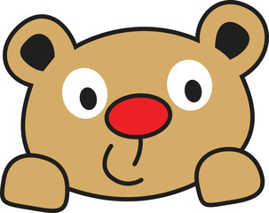Cute cartoon bear with a red nose, perfect for children's decor.
