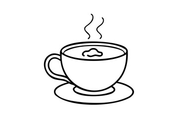 A simple lineart drawing of a hot cup of coffee tea