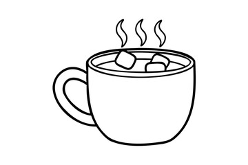 Hot cocoa mug lineart illustration cozy winter drink
