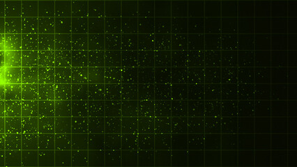 Abstract futuristic technology particles background, lime green particles and grid background