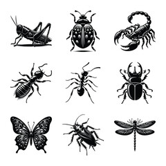 Different type of insect bundle silhouette