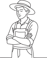 Young Farmer with Farming Clothes Line Illustration