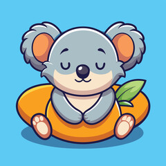 Fototapeta premium Cute Koala Sleeping on Pillow – Flat Cartoon Animal Icon for Nature and Relaxation Concepts 