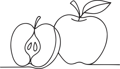 Sliced and Whole Organic Apples Logo Line Art
