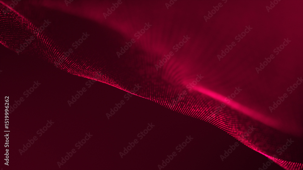 Poster magenta red color digital abstract particle wave background , cyber or technology background moving 