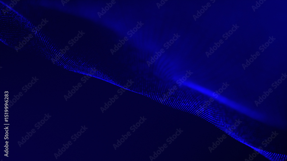 Poster blue color digital abstract particle wave background , cyber or technology background moving particl