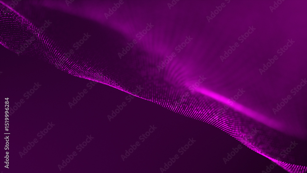 Poster pink color digital abstract particle wave background , cyber or technology background moving particl