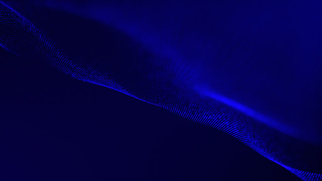 Blue color digital abstract particle wave background , cyber or technology background moving particles