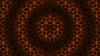 circular Orange wave moving over hexagonal shape futuristic background. Trendy sci-fi technology background with hexagonal pattern