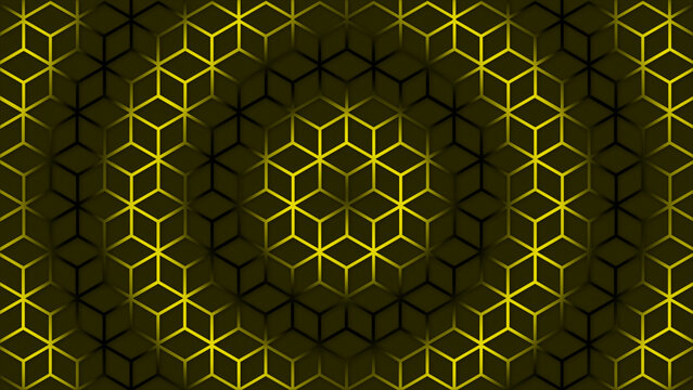 circular Yellow wave moving over hexagonal shape futuristic background. Trendy sci-fi technology background with hexagonal pattern - Powered by Adobe