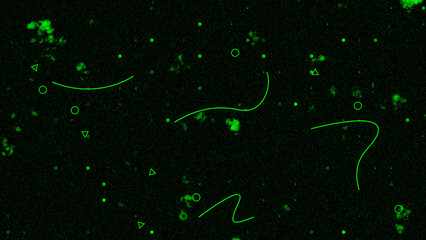 abstract Multiple shapes and grains moving over black background, vintage grainy noise background