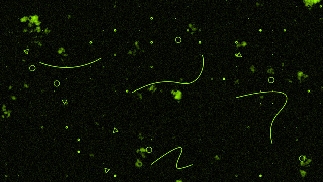 abstract Multiple shapes and grains moving over black background, vintage grainy noise background