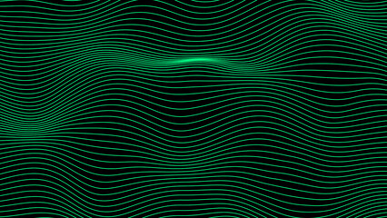 Abstract Turquoise color horizontal wavy lines moving on black background, abstract background