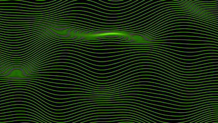 Abstract Lime green color horizontal wavy lines moving on black background, abstract background