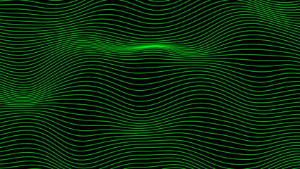 Abstract Green color horizontal wavy lines moving on black background, abstract background