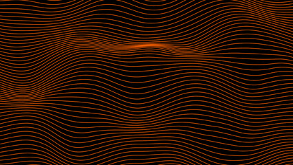Abstract Orange color horizontal wavy lines moving on black background, abstract background