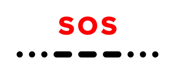 SOS, Morse code distress signal, used internationally. Transmitted as an unbroken sequence of 3 dots for letter S, 3 dashes for letter O, and 3 dots for letter S, with no spaces between the letters. © Peter Hermes Furian
