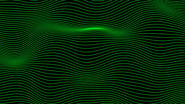 Abstract Green color horizontal wavy lines moving on black background, abstract background