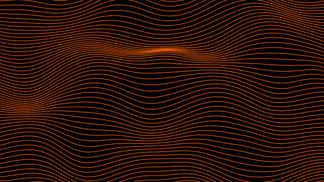 Abstract Orange color horizontal wavy lines moving on black background, abstract background
