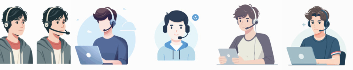vector of a young man using a headset
