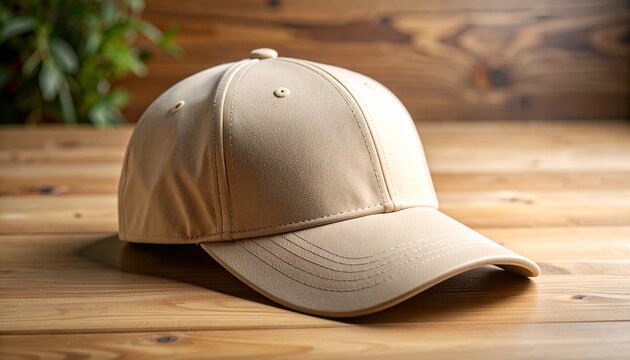 Maqueta de gorra de b&eacute;isbol beige con patr&oacute;n de vetas de madera