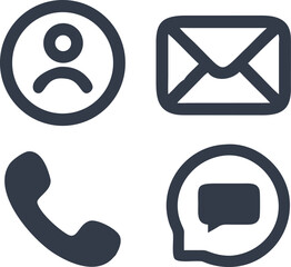 Contact and Communication Icons Set Vector Illustration of Profile, Email, Phone, and Chat Symbols