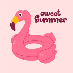 Pink flamingo-shaped pool float with rounded form and bold color, perfect for summer cards, products, and beach-themed visuals
