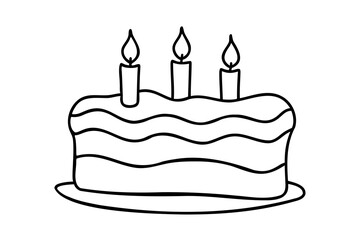 Festive birthday cake lineart three candles sweet treat