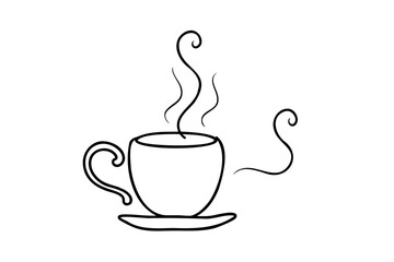 A simple lineart drawing of a coffee cup with steam
