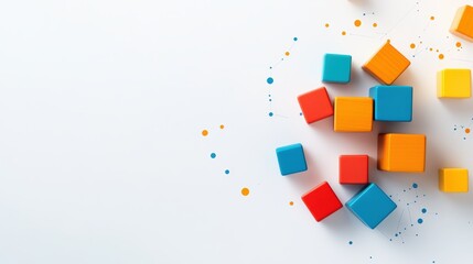 A colorful arrangement of wooden blocks on a white background, This image is ideal for children's toys, education, creativity, or design projects, Perfect for illustrating play, learning