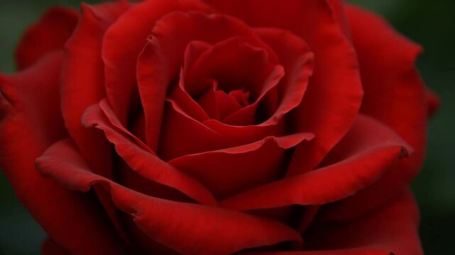 Close-up of a bud of a blossoming fresh red rose, a symbol of love and passion.