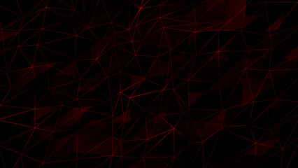 Red flashing lines and dots with multiple polygon shape on black background, dark futuristic 3d...