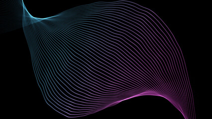 Modern parallel lines abstract shape with wavy pattern on black background