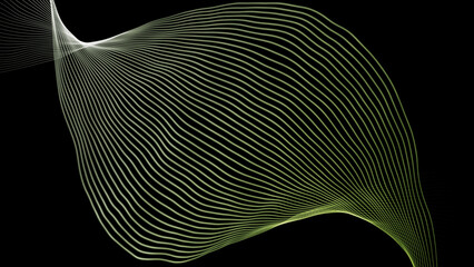 Modern parallel lines abstract shape with wavy pattern on black background